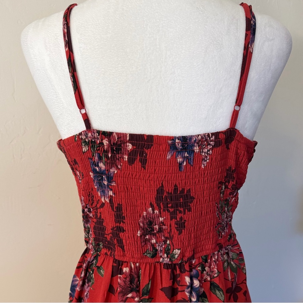 Band of Gypsies Red Floral Midi Dress Size Large Sweetheart Neck NWT - Picture 6 of 12